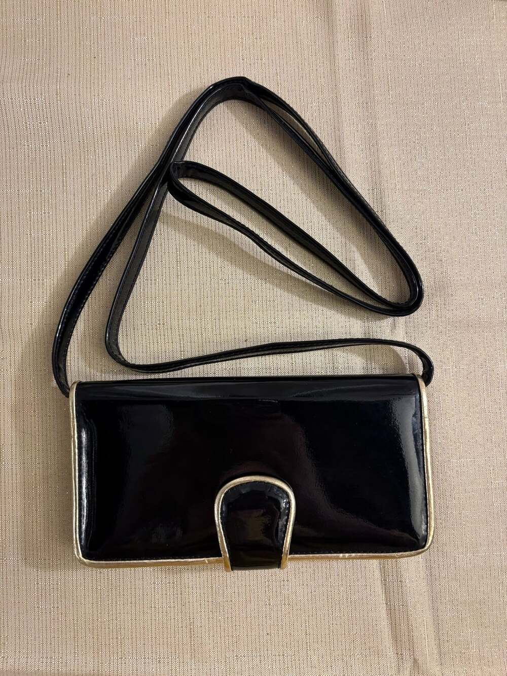 Milor Black Patent Clutch Purse With Strap